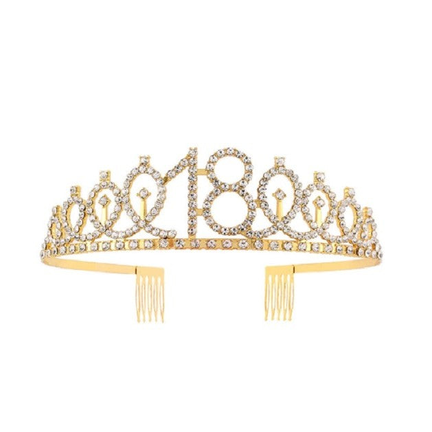 Set 2 Piese pentru Majorat, 15 x 13 x 5 cm, Coronita Printesa Gold si Panglica 18&amp;Fabulous, Negru