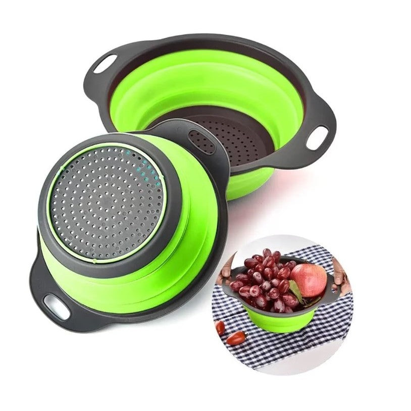 Set 2 strecuratori pliabile din silicon alimentar cu manere, fund antiaderent si antialunecare, rotunda, doua dimensiuni, usor de depozitat, compatibil cu masina de spalat vase, verde