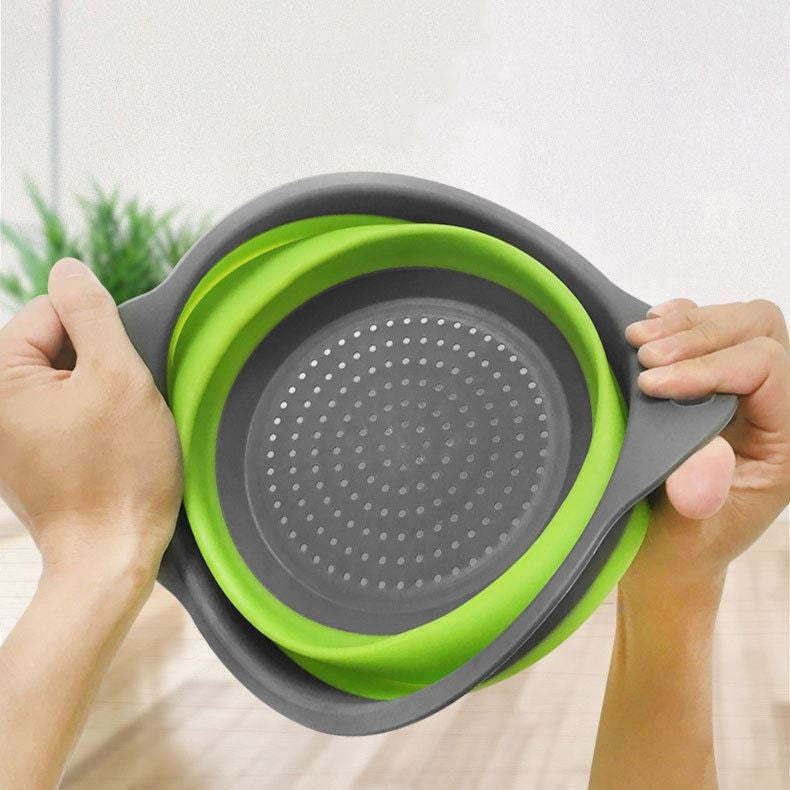 Set 2 strecuratori pliabile din silicon alimentar cu manere, fund antiaderent si antialunecare, rotunda, doua dimensiuni, usor de depozitat, compatibil cu masina de spalat vase, verde