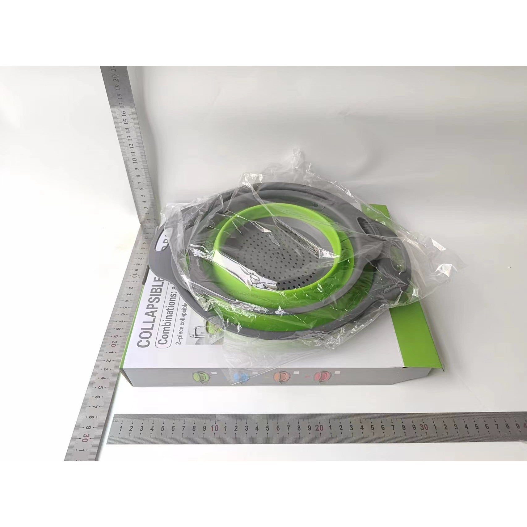 Set 2 strecuratori pliabile din silicon alimentar cu manere, fund antiaderent si antialunecare, rotunda, doua dimensiuni, usor de depozitat, compatibil cu masina de spalat vase, verde