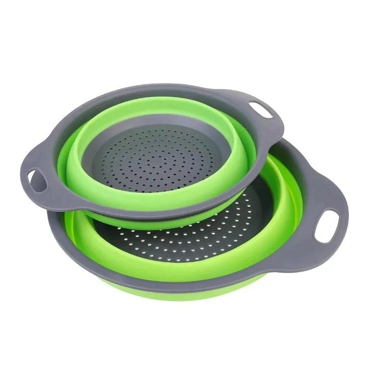 Set 2 strecuratori pliabile din silicon alimentar cu manere, fund antiaderent si antialunecare, rotunda, doua dimensiuni, usor de depozitat, compatibil cu masina de spalat vase, verde