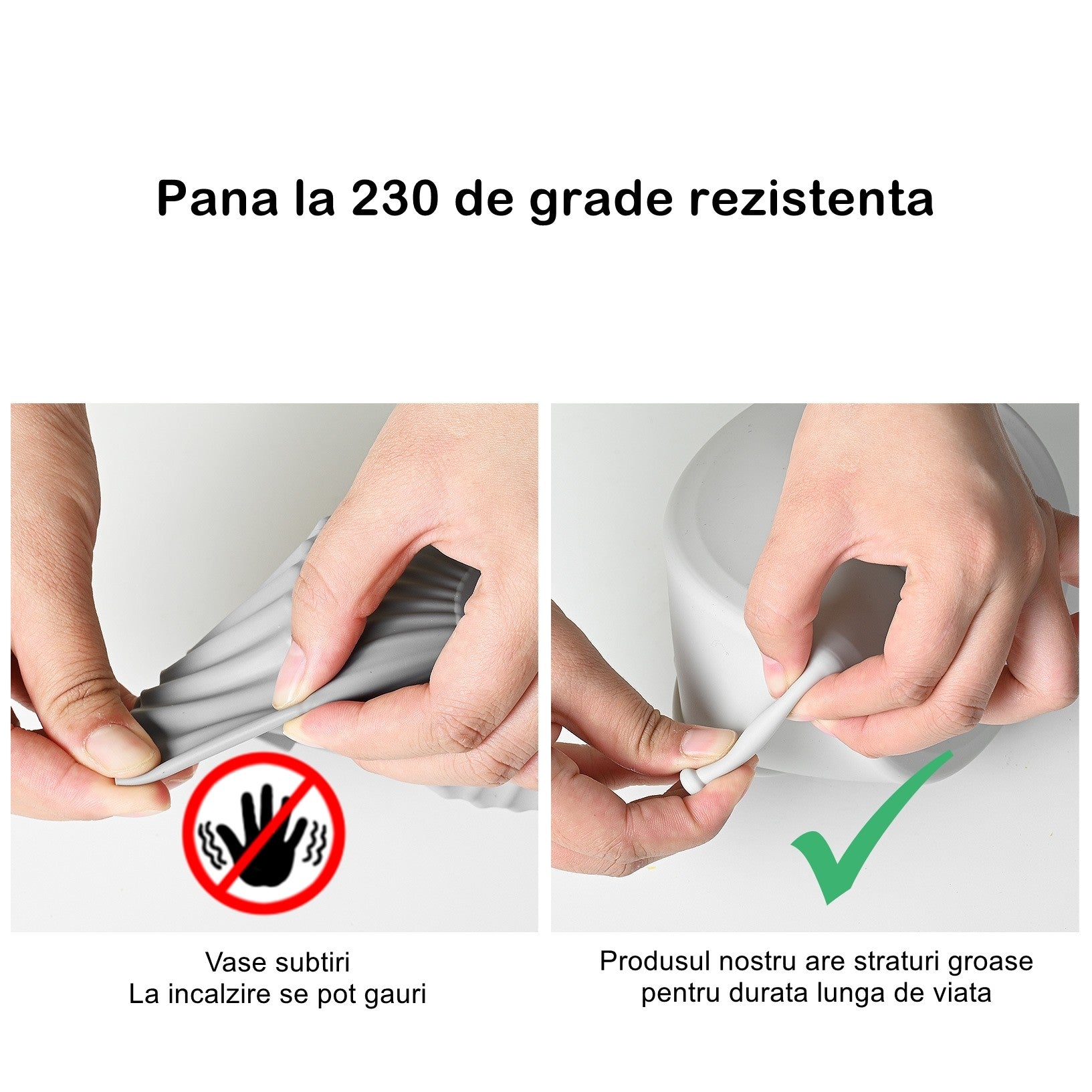 Set 2 tavi din silicon ecologic pentru air fryer temperatura maxima 230 grade, reutilizabile, reciclabile, cu manere anti-alunecare, fund antiaderent, 18.7 x 19.5 x 7 cm, gri