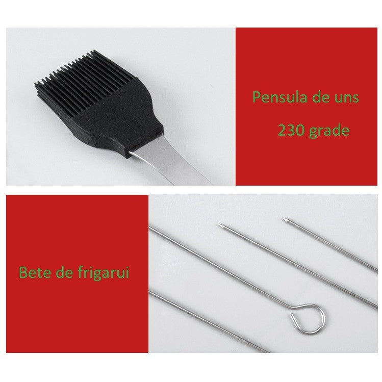 Set 20 Ustensile pentru Gratar, din Otel Inoxidabil, Geanta Oxford, Argintiu