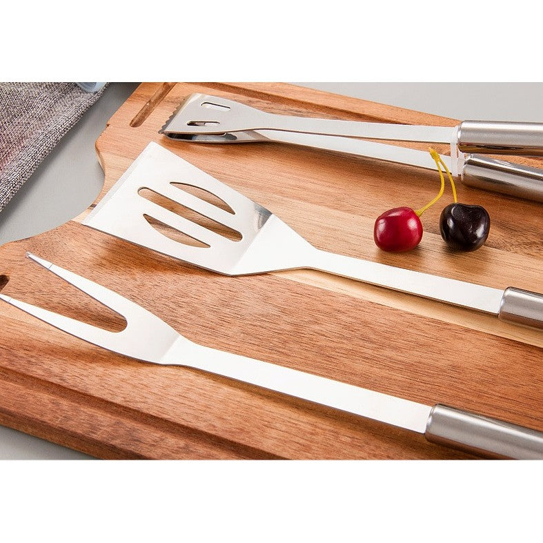 Set 20 Ustensile pentru Gratar, din Otel Inoxidabil, Geanta Oxford, Argintiu