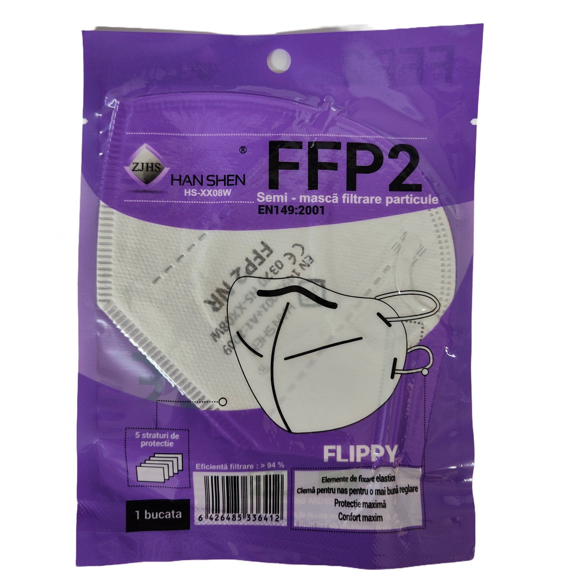 Set 2000 bucati Masca de protectie faciala, de unica folosinta pentru adulti, FFP2, KN95 CE 0370, 5 straturi, nesterila, ambalaj individual, Alb