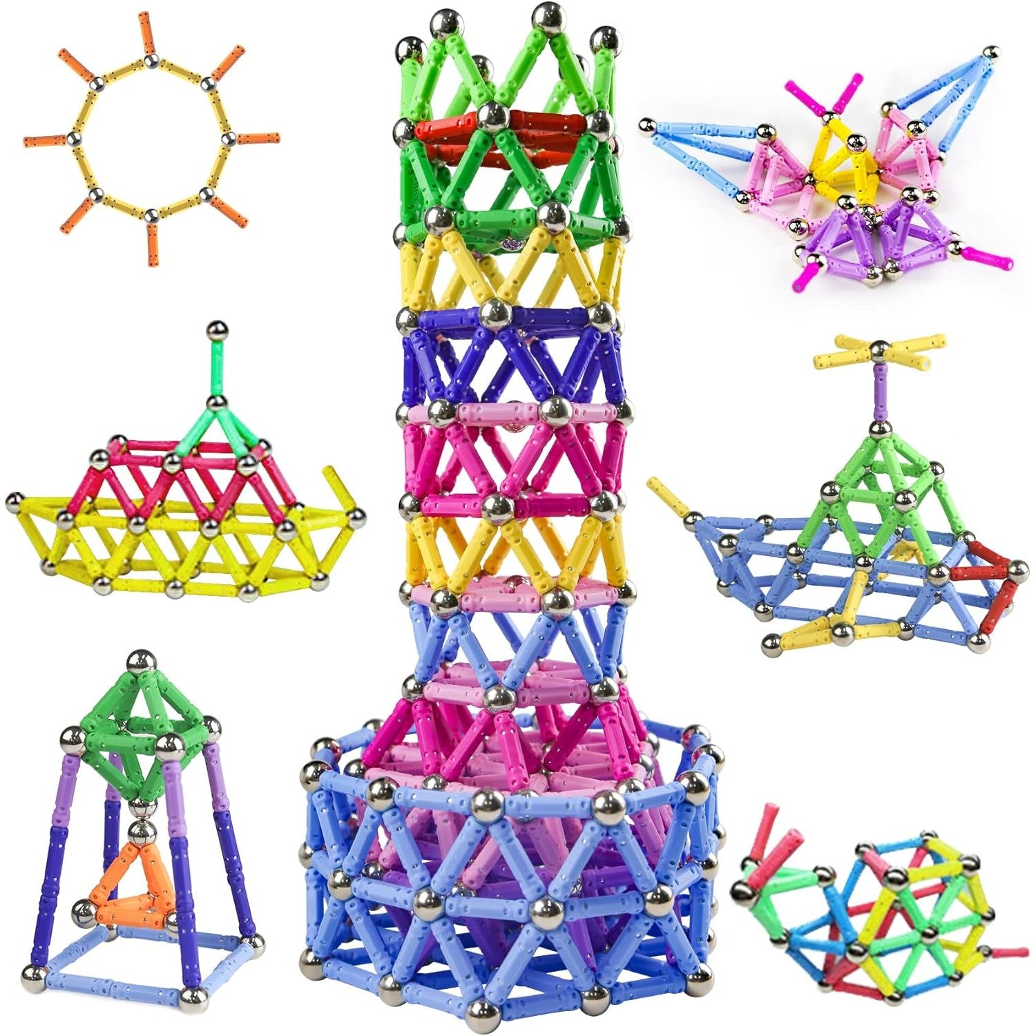 Set 206 Piese Betisoare Magnetice, din Plastic/Magnet, +3 Ani, Multicolor