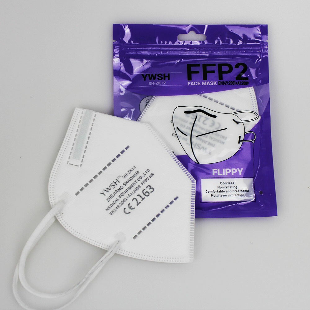 Set 25 bucati Masca de protectie faciala, ®️, de unica folosinta, FFP2 CE 2163, 5 straturi, nesterila, ambalaj individual, Alb