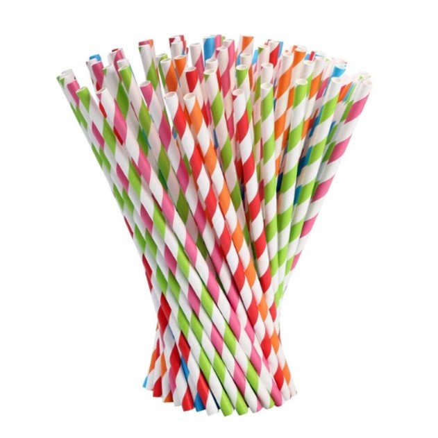 Set 25 Paie, din Hartie, 20 cm, Model cu Dungi, Multicolor