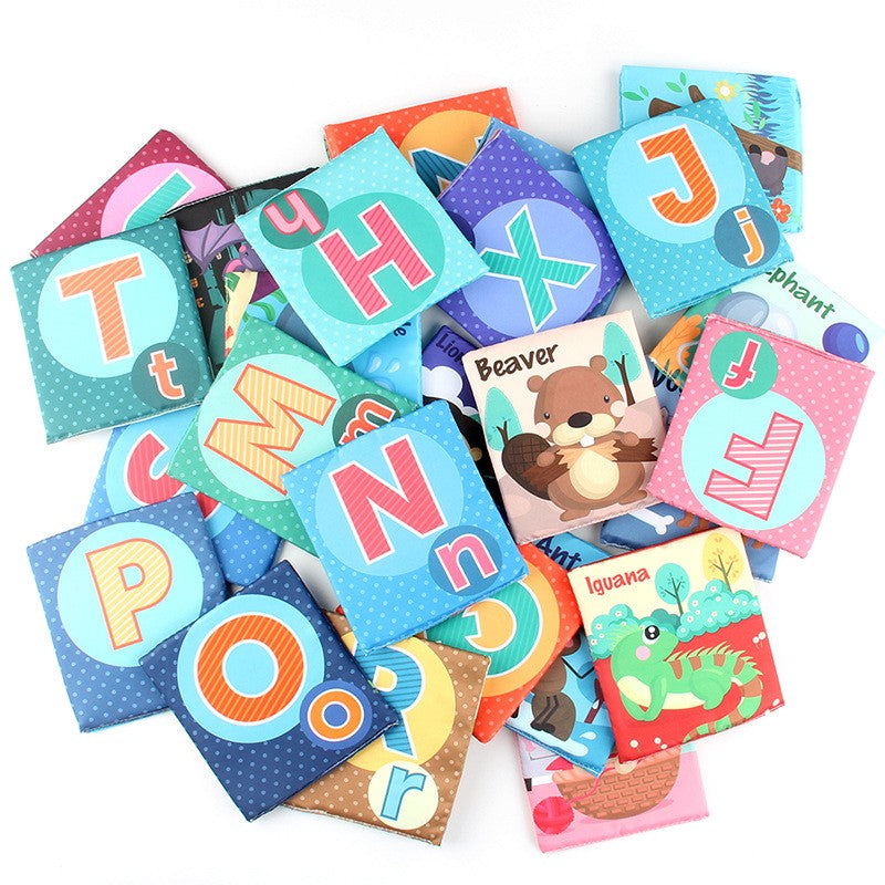 Set 26 Carduri din Panza cu Doua Fete, Model Litere, Educational, Interactiv, Saculet Inclus, Multicolor
