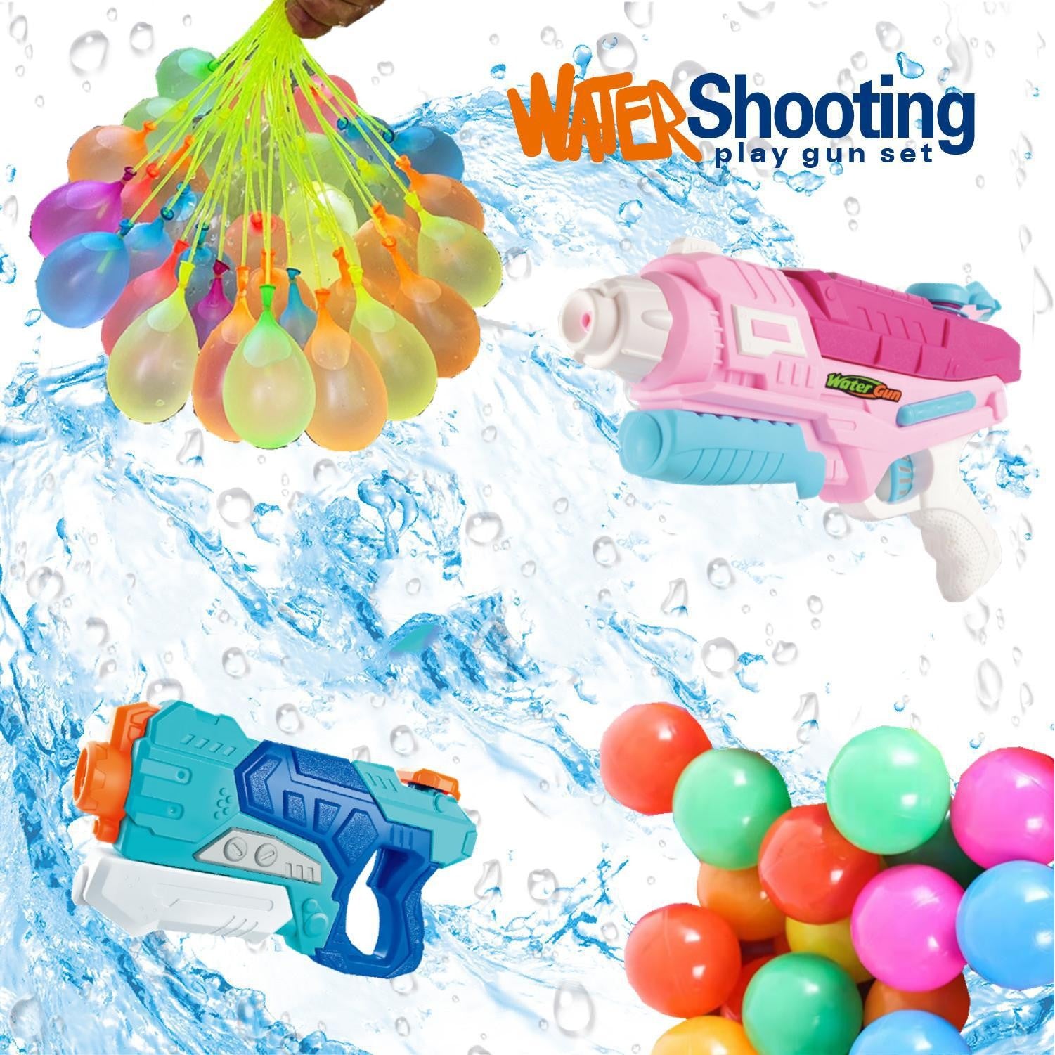 Set 2x Pistol cu Apa pentru Copii, 6ani+, cu baloane de apa, Albastru + Roz, 1x 600 ML + 1x 550 ML