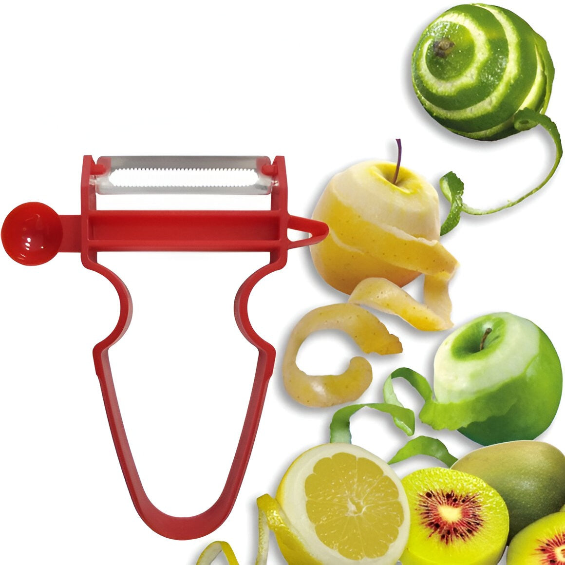 Set 3 Accesorii de Decojire, Razuire si Feliere, pentru Legume si Fructe, Negru-Rosu-Albastru
