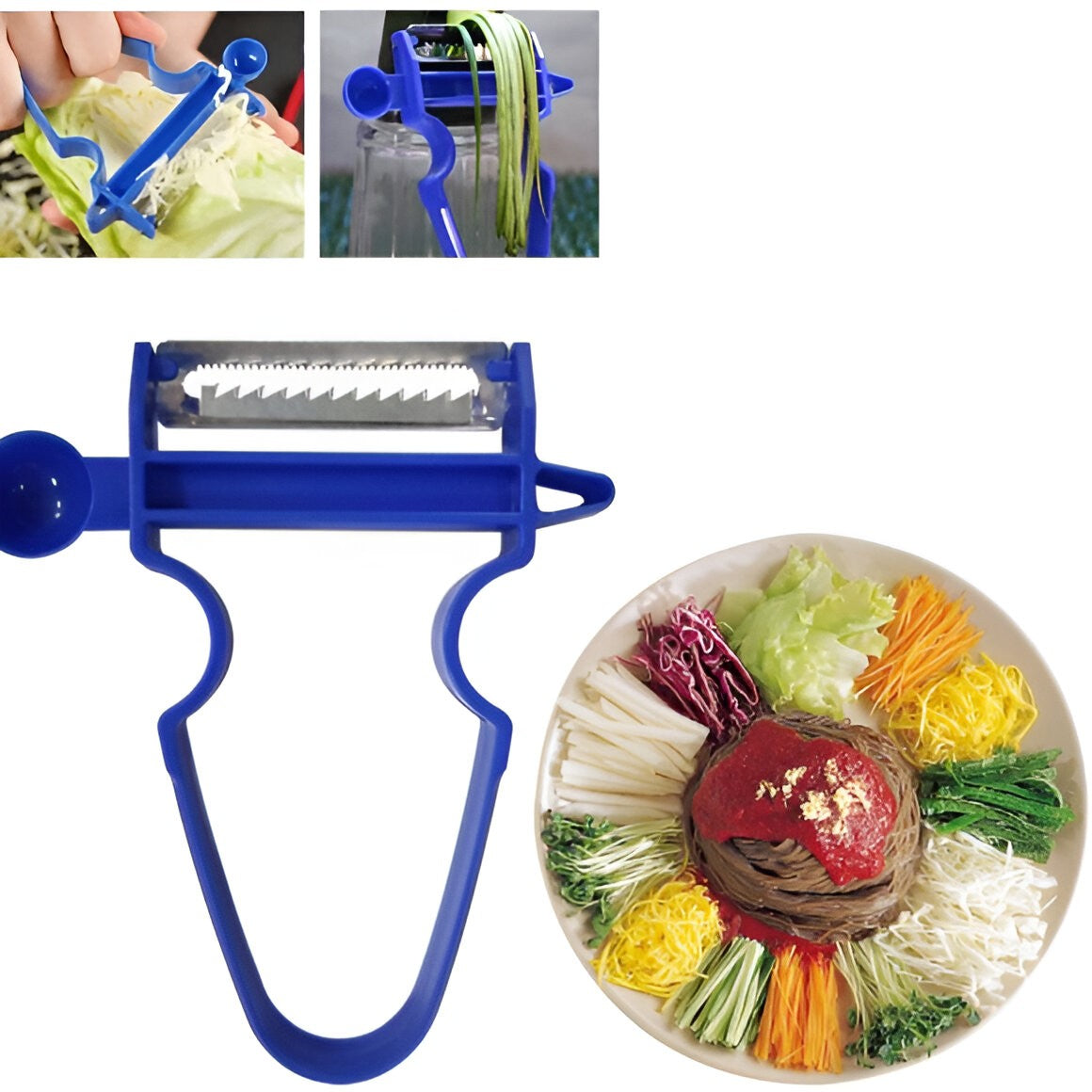 Set 3 Accesorii de Decojire, Razuire si Feliere, pentru Legume si Fructe, Negru-Rosu-Albastru
