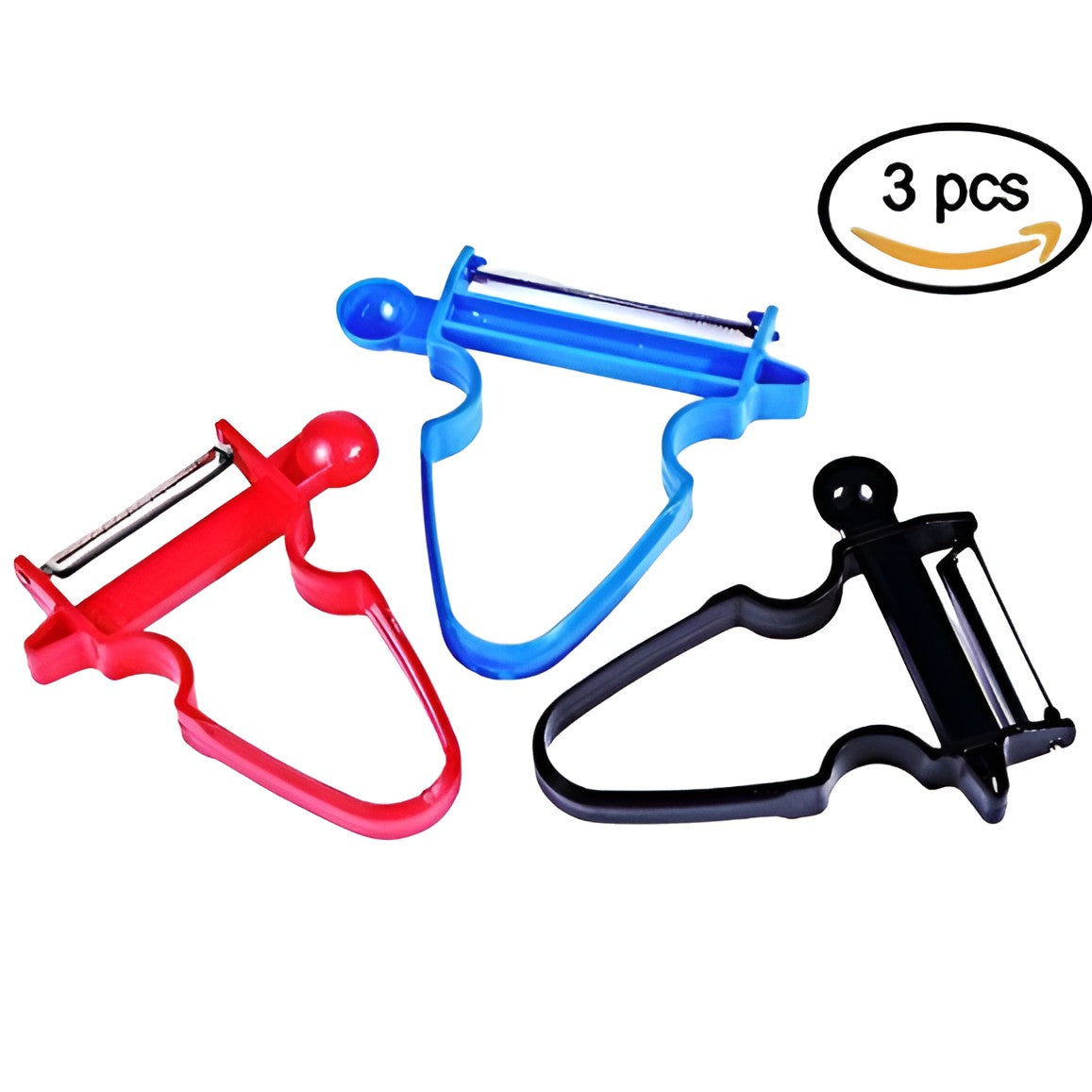 Set 3 Accesorii de Decojire, Razuire si Feliere, pentru Legume si Fructe, Negru-Rosu-Albastru