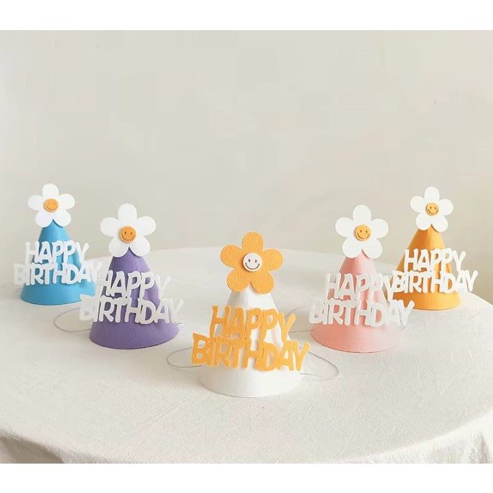 Set 3 Coifuri Happy Birthday, pentru Petrecere, Tematica Aniversare, cu Floare din Spuma, Multicolor