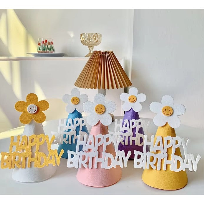 Set 3 Coifuri Happy Birthday, pentru Petrecere, Tematica Aniversare, cu Floare din Spuma, Multicolor