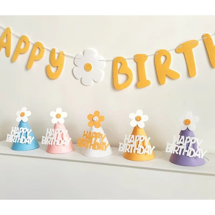 Set 3 Coifuri Happy Birthday, pentru Petrecere, Tematica Aniversare, cu Floare din Spuma, Multicolor