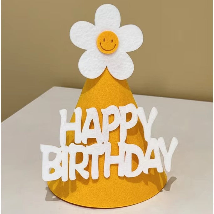 Set 3 Coifuri Happy Birthday, pentru Petrecere, Tematica Aniversare, cu Floare din Spuma, Multicolor