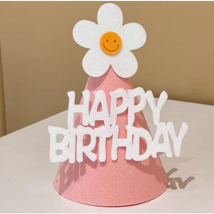 Set 3 Coifuri Happy Birthday, pentru Petrecere, Tematica Aniversare, cu Floare din Spuma, Multicolor