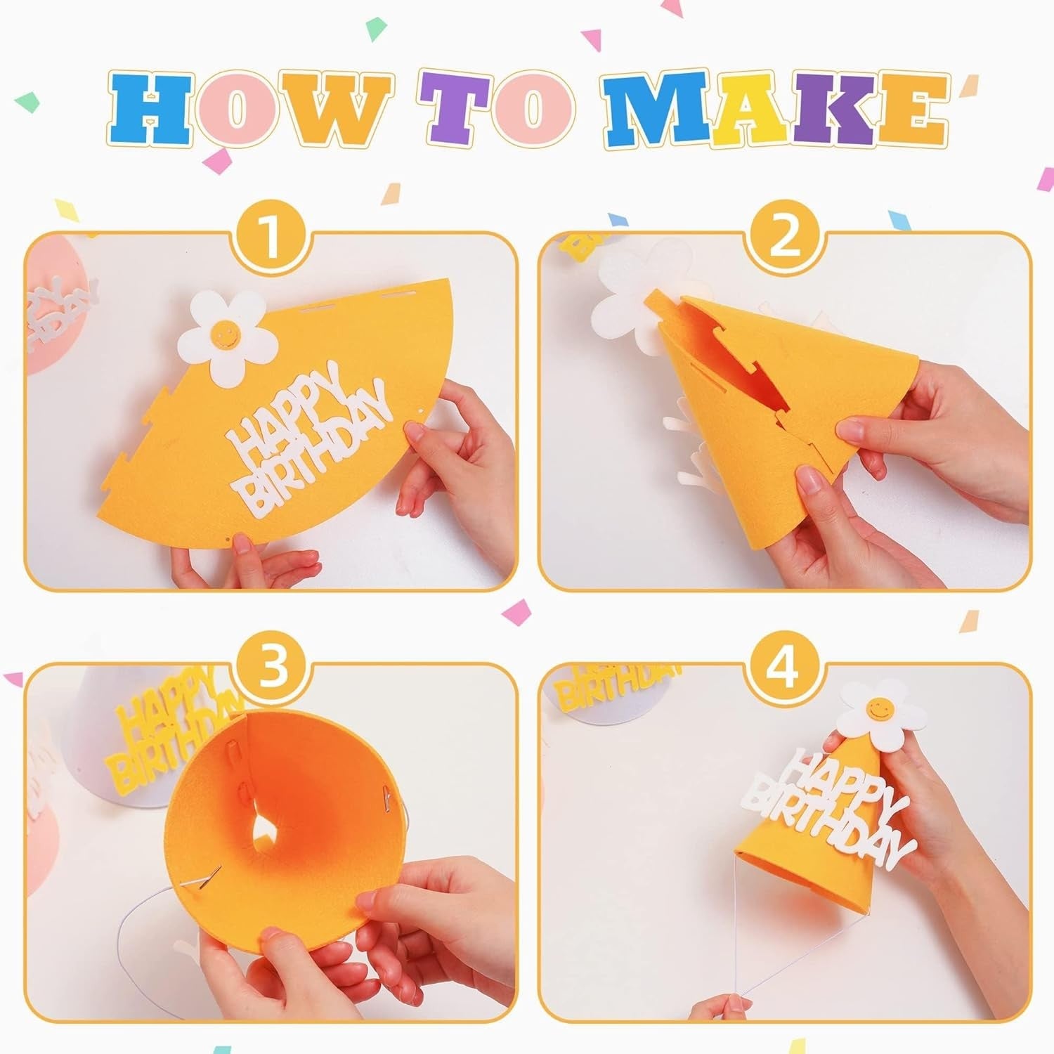 Set 3 Coifuri Happy Birthday, pentru Petrecere, Tematica Aniversare, cu Floare din Spuma, Multicolor