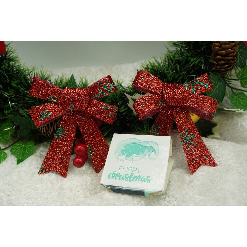 Set 3 fundite pentru brad, Rosii, model de nea, cu sclipici, 8 x 12 cm, din poliester