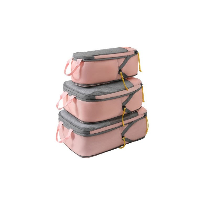 Set 3 Genti de Calatorie Pentru Depozitare, Compresibile, 3 Dimensiuni, Mic, Mediu, Mare, Impermeabile, Fermoar Dublu, Roz