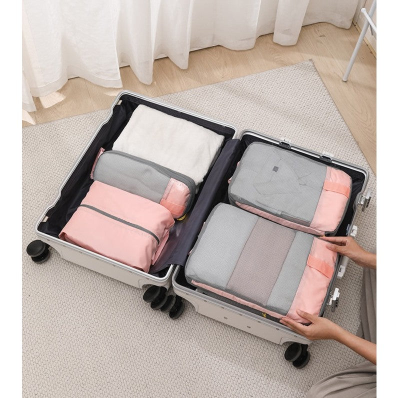 Set 3 Genti de Calatorie Pentru Depozitare, Compresibile, 3 Dimensiuni, Mic, Mediu, Mare, Impermeabile, Fermoar Dublu, Roz