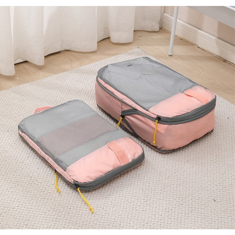 Set 3 Genti de Calatorie Pentru Depozitare, Compresibile, 3 Dimensiuni, Mic, Mediu, Mare, Impermeabile, Fermoar Dublu, Roz