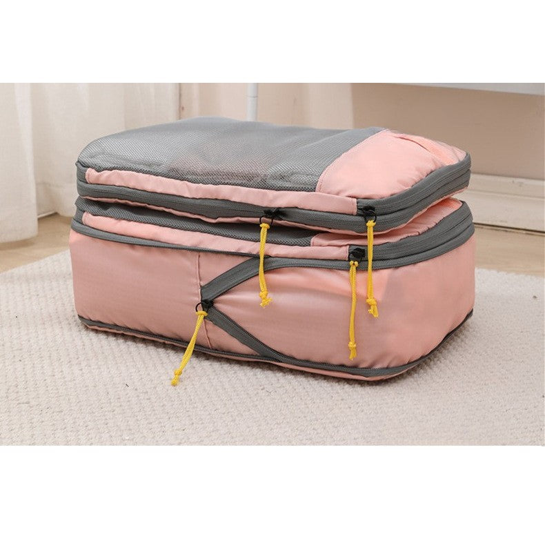 Set 3 Genti de Calatorie Pentru Depozitare, Compresibile, 3 Dimensiuni, Mic, Mediu, Mare, Impermeabile, Fermoar Dublu, Roz