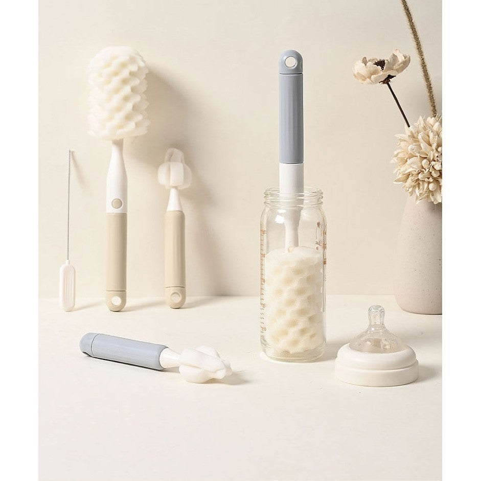 Set 3 Perii de Spalat Biberoane, Flippy, pentru Tetina, Biberon, Pai, Materiale Sigure, fara BPA, Curatare 360°, Gri