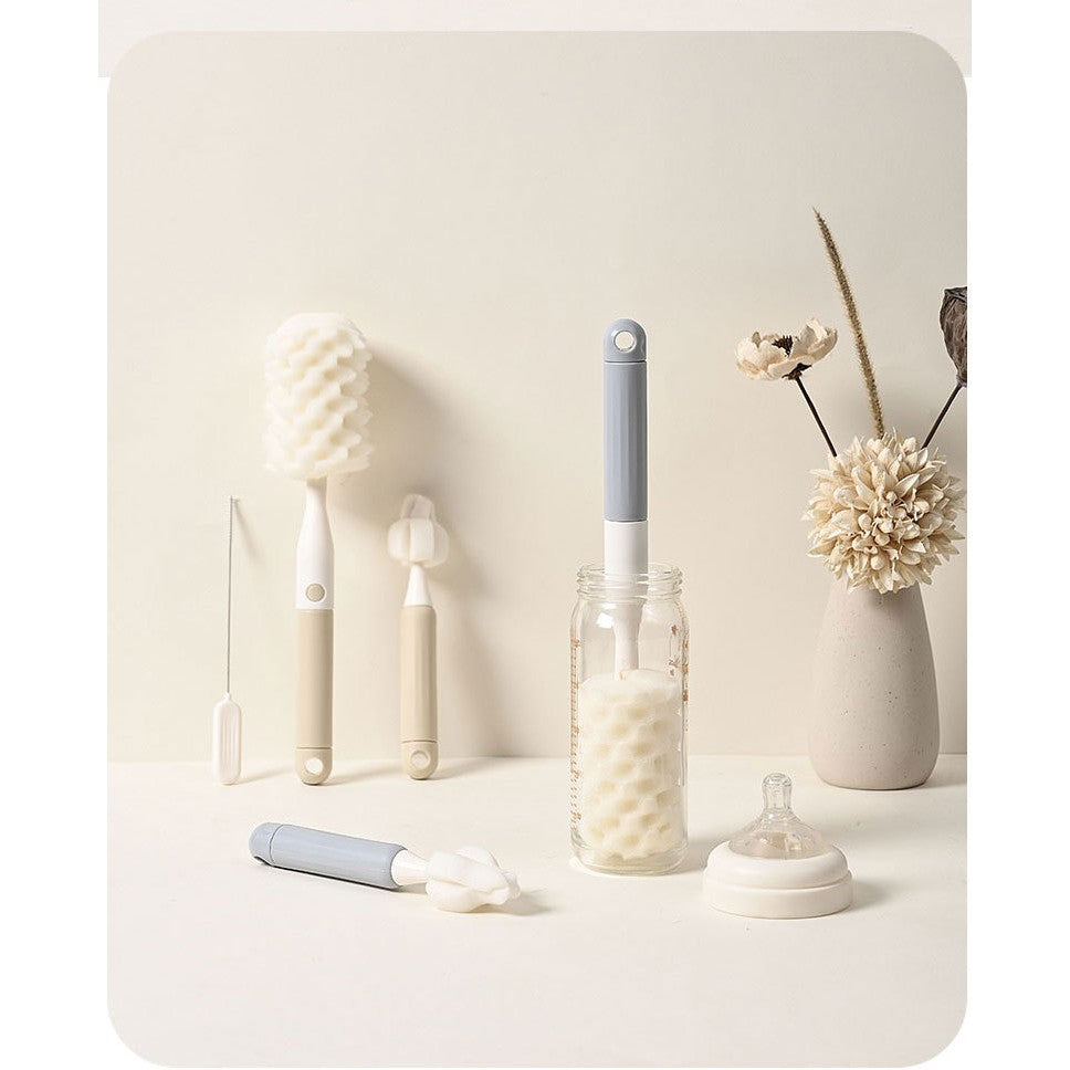 Set 3 Perii de Spalat Biberoane, Flippy, pentru Tetina, Biberon, Pai, Materiale Sigure, fara BPA, Curatare 360°, Gri