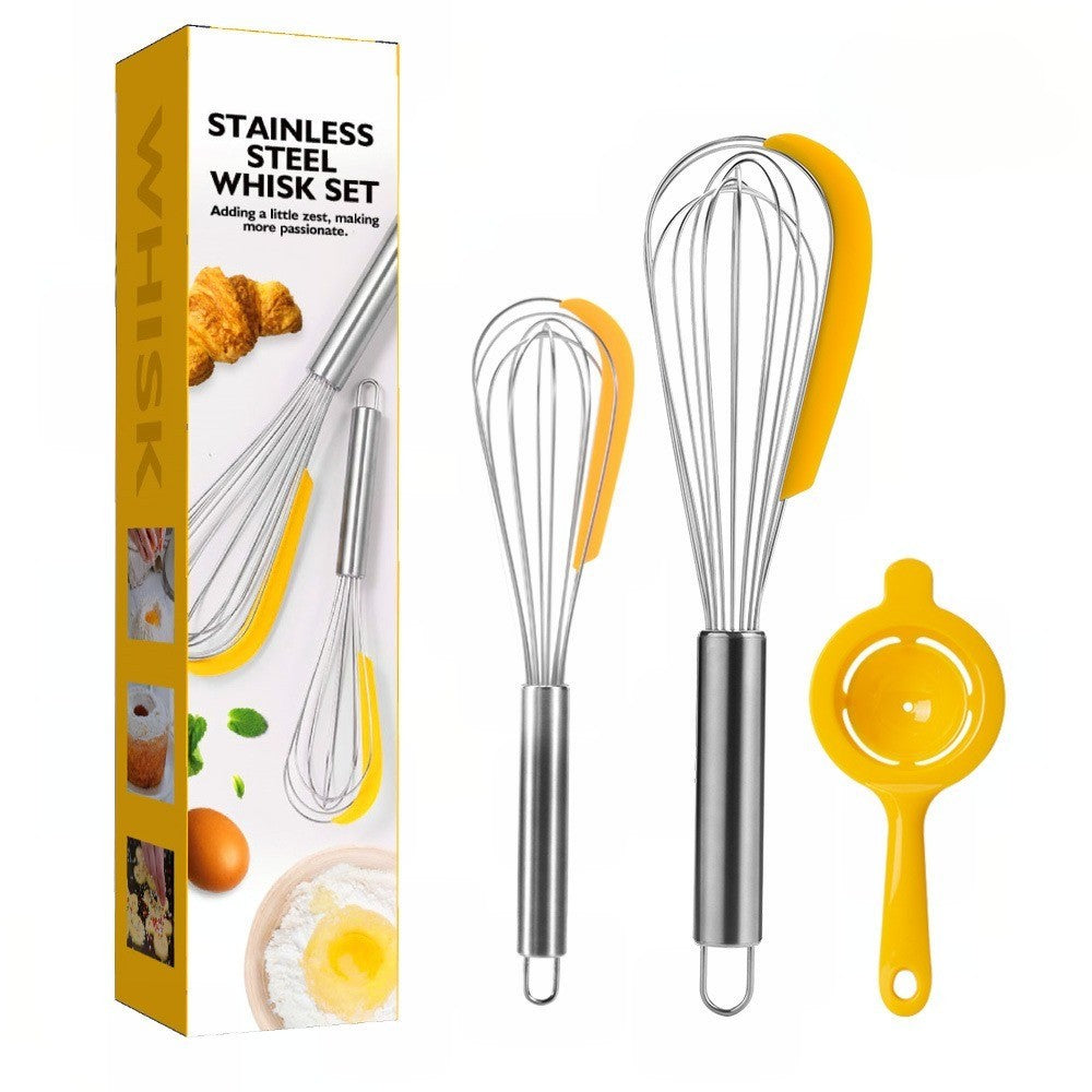 Set 3 ustensile pentru bucatarie 2 teluri, un separator oua, inox/silicon, Galben