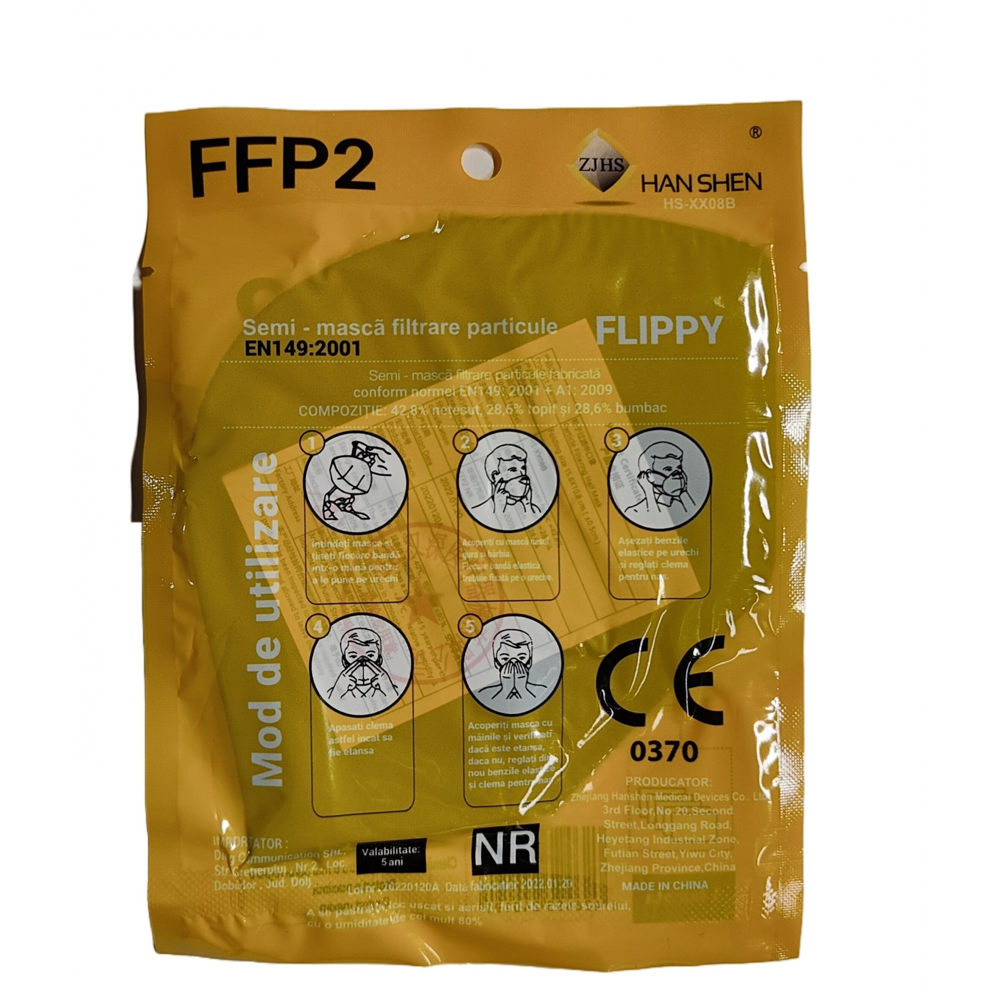 Set 35 bucati Masca de protectie faciala, de unica folosinta pentru adulti, FFP2, KN95 CE 0370, 5 straturi, nesterila, ambalaj individual, Negru