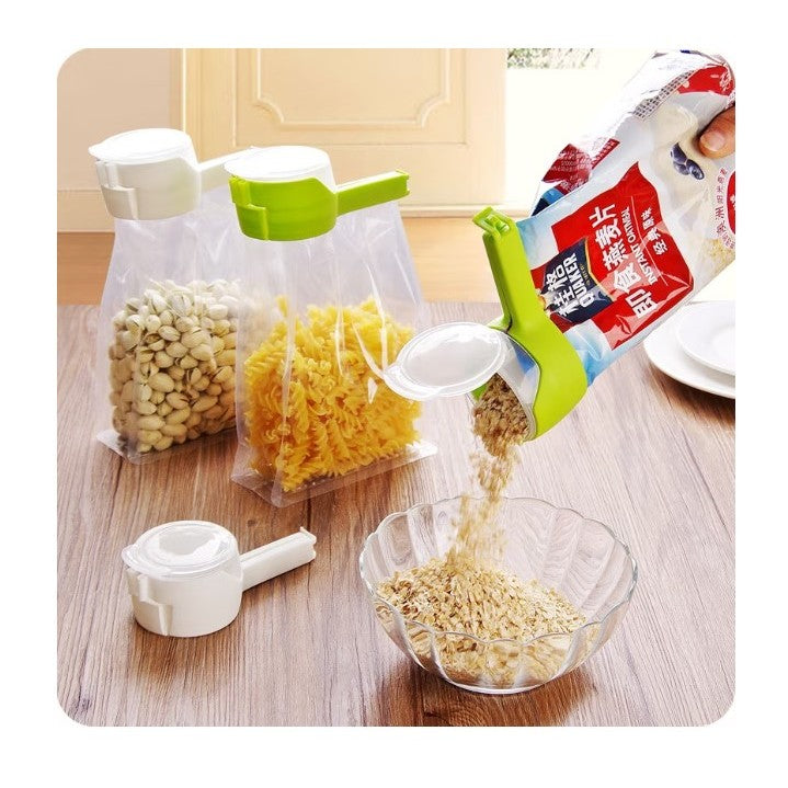Set 4 cleme cu capac pentru sigilare pungi alimente, material ABS, multicolor