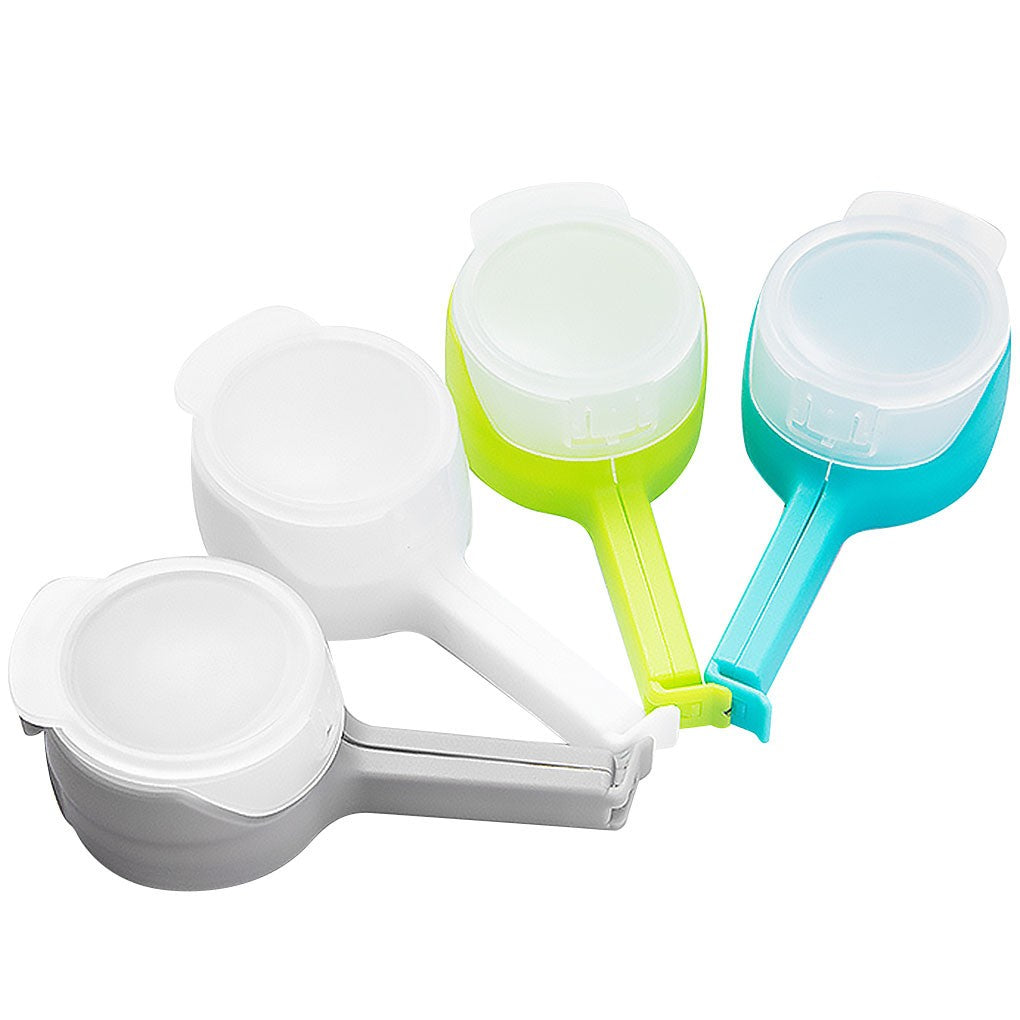 Set 4 cleme cu capac pentru sigilare pungi alimente, material ABS, multicolor