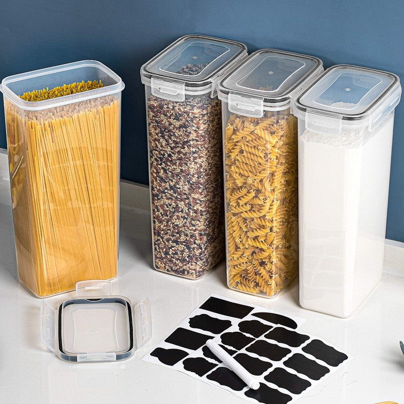 Set 4 Recipiente din Plastic, pentru Alimente/Obiecte, Inchidere Ermetica, 4 x 2.8l, Transparent