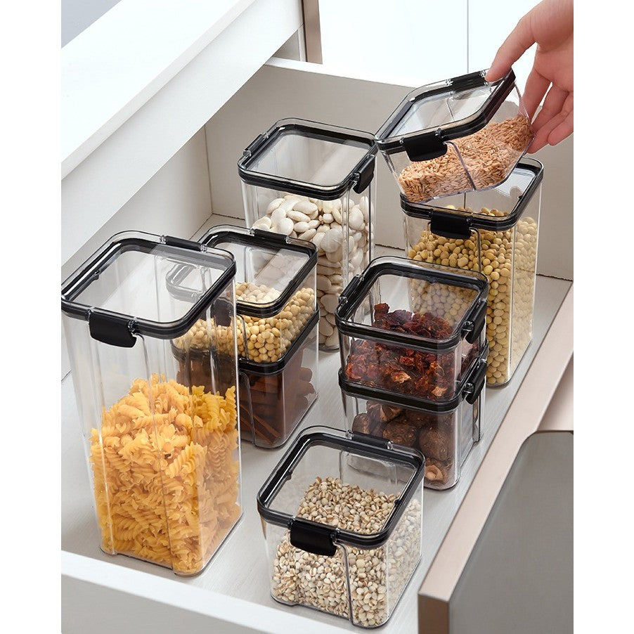 Set 4 Recipiente din Plastic, pentru Alimente/Obiecte, Inchidere Ermetica, 1 x 460 ml, 2 x 700 ml, 1 x 1300 ml, Transparent