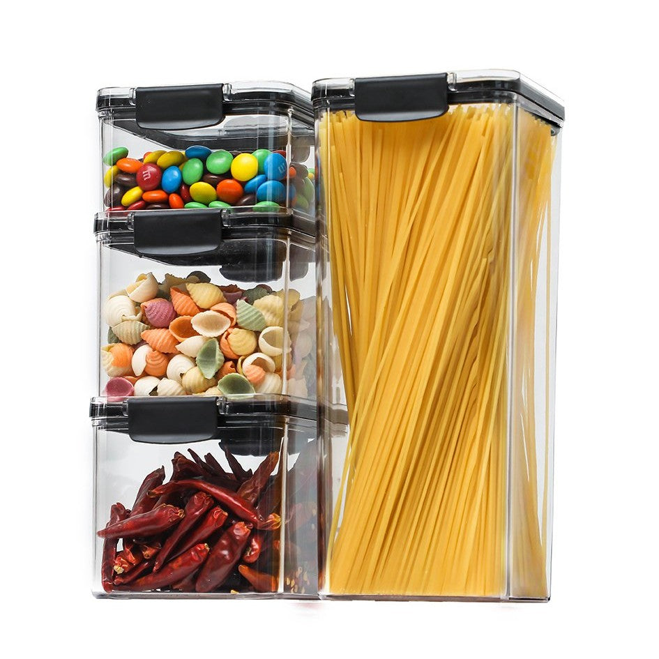 Set 4 Recipiente din Plastic, pentru Alimente/Obiecte, Inchidere Ermetica, 1 x 460 ml, 2 x 700 ml, 1 x 1300 ml, Transparent