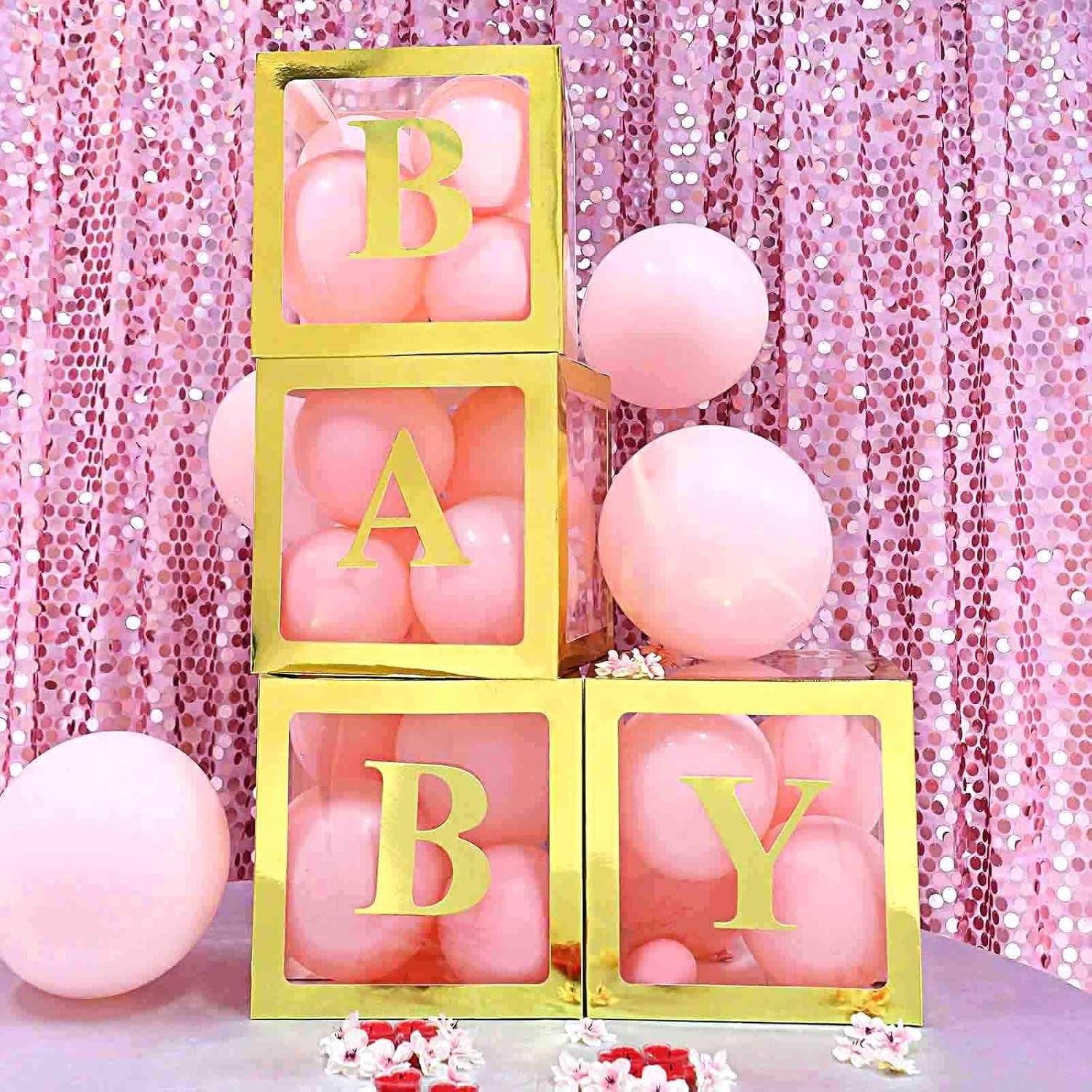 Set 4 Cutii pentru Baloane, Model Simplu, Tematica Aniversare, Cuburi Decorative din Plastic, Accesorii pentru Petrecere, 30 x30 cm