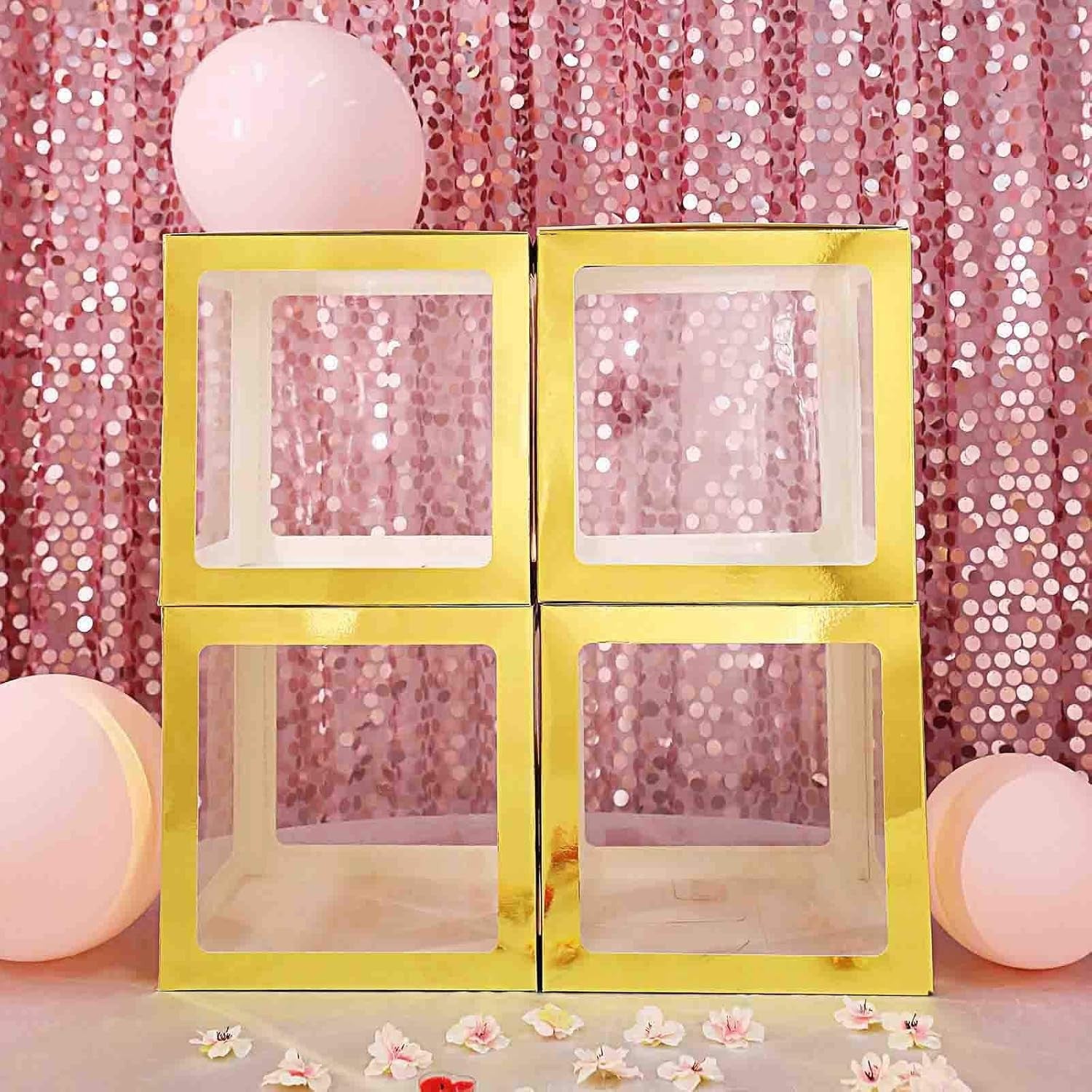 Set 4 Cutii pentru Baloane, Model Simplu, Tematica Aniversare, Cuburi Decorative din Plastic, Accesorii pentru Petrecere, 30 x30 cm