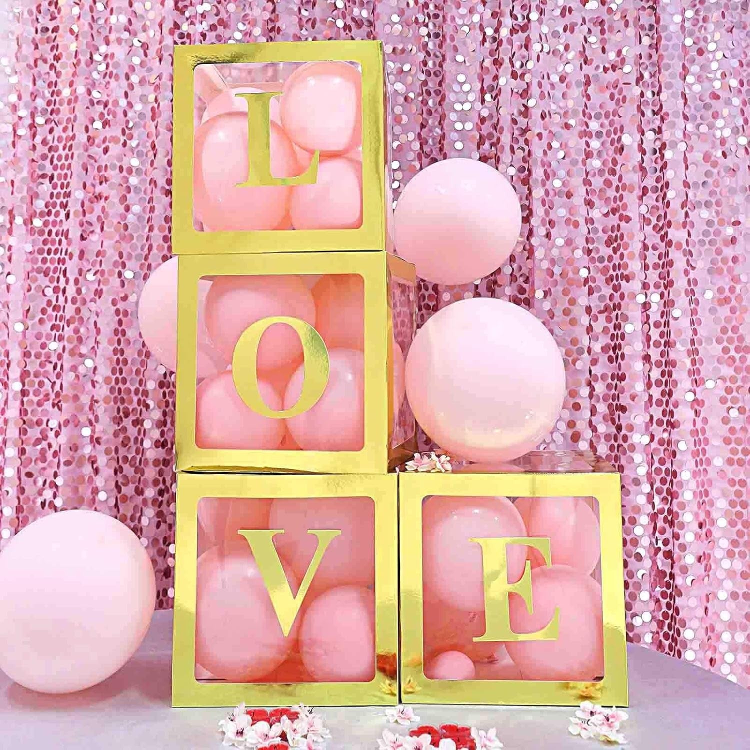 Set 4 Cutii pentru Baloane, Model Simplu, Tematica Aniversare, Cuburi Decorative din Plastic, Accesorii pentru Petrecere, 30 x30 cm