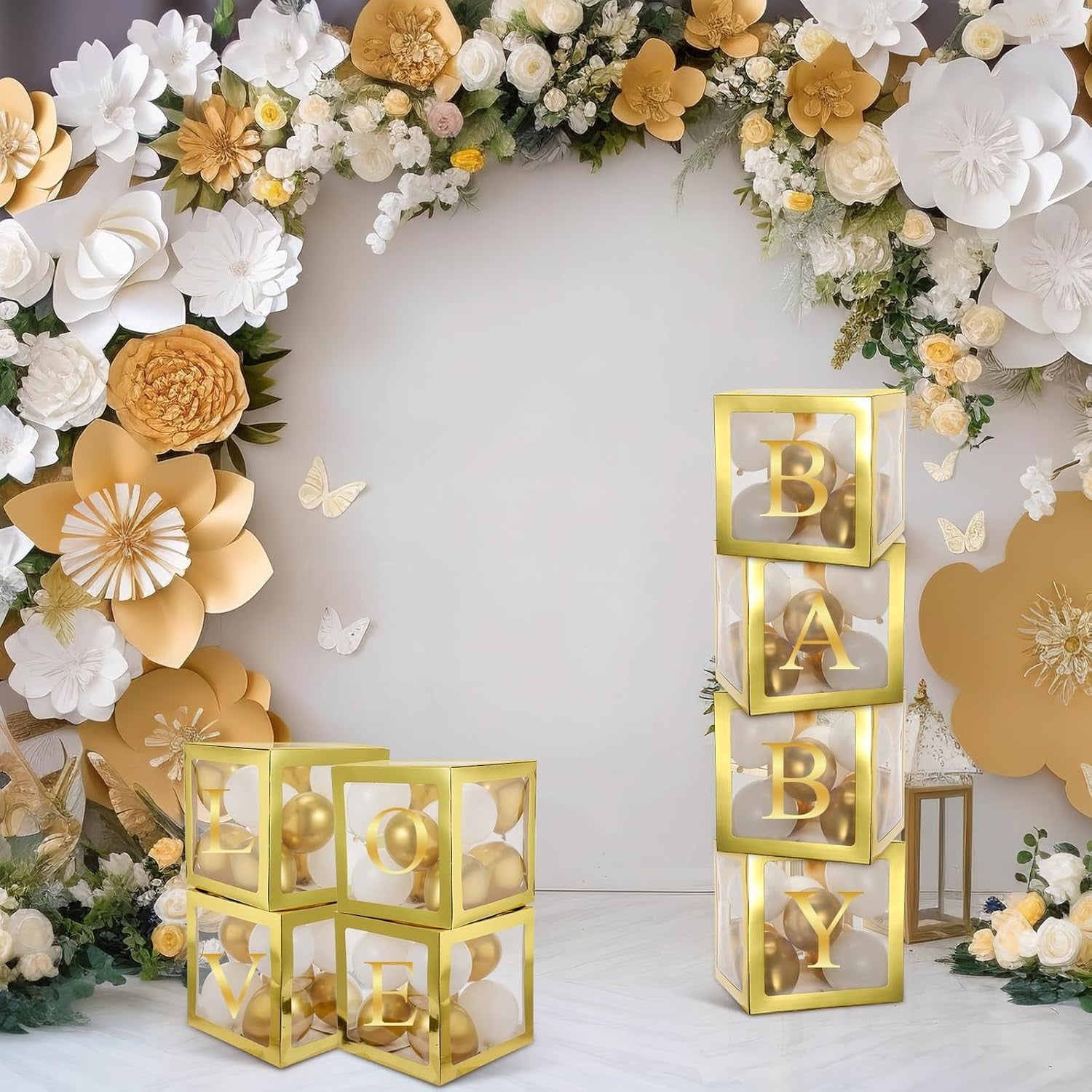 Set 4 Cutii pentru Baloane, Model Simplu, Tematica Aniversare, Cuburi Decorative din Plastic, Accesorii pentru Petrecere, 30 x30 cm