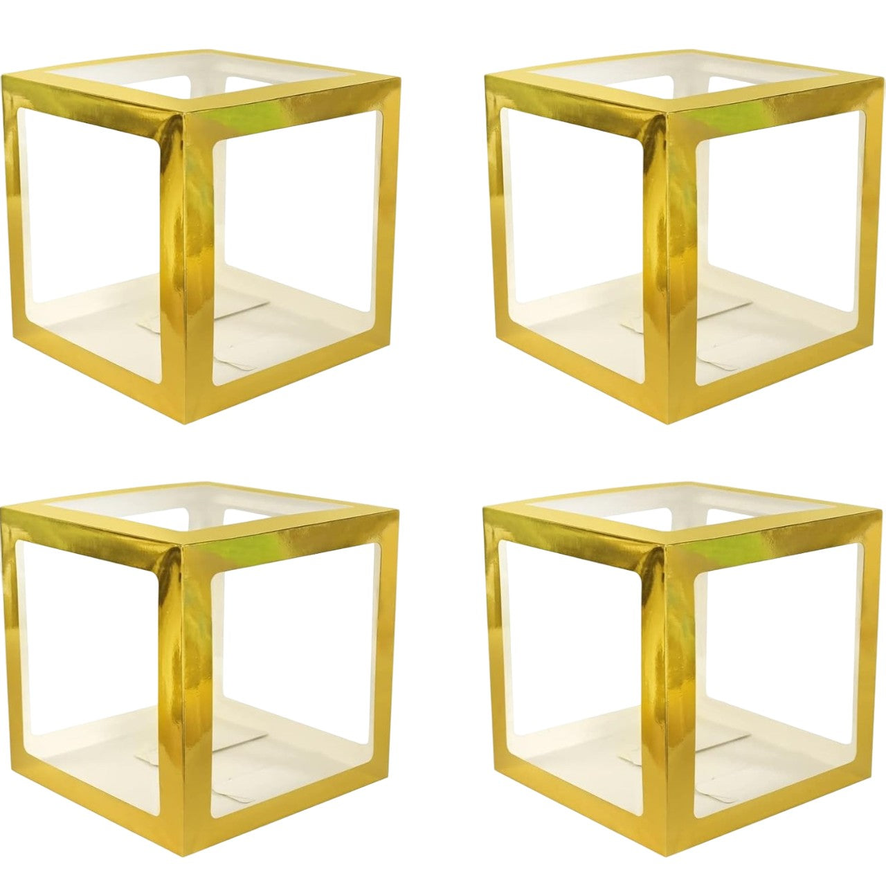 Set 4 Cutii pentru Baloane, Model Simplu, Tematica Aniversare, Cuburi Decorative din Plastic, Accesorii pentru Petrecere, 30 x30 cm