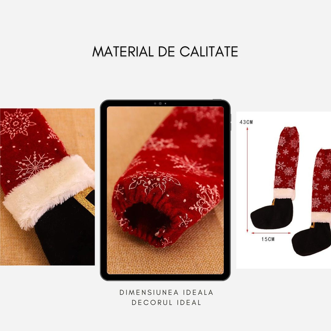 Set 4 decoratiuni tip soseta pentru scaune tematica Craciun, material textil/poliester, 15 x 43 cm, rosu