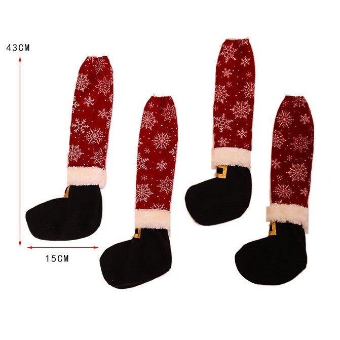 Set 4 decoratiuni tip soseta pentru scaune tematica Craciun, material textil/poliester, 15 x 43 cm, rosu