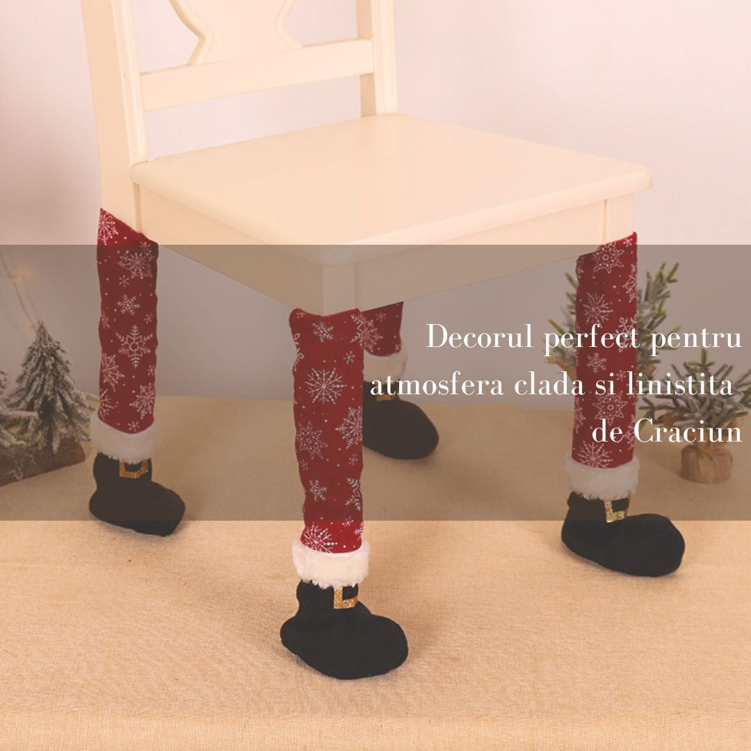 Set 4 decoratiuni tip soseta pentru scaune tematica Craciun, material textil/poliester, 15 x 43 cm, rosu