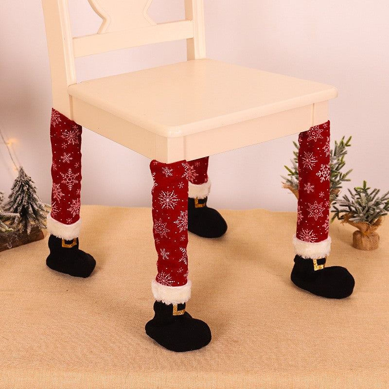 Set 4 decoratiuni tip soseta pentru scaune tematica Craciun, material textil/poliester, 15 x 43 cm, rosu