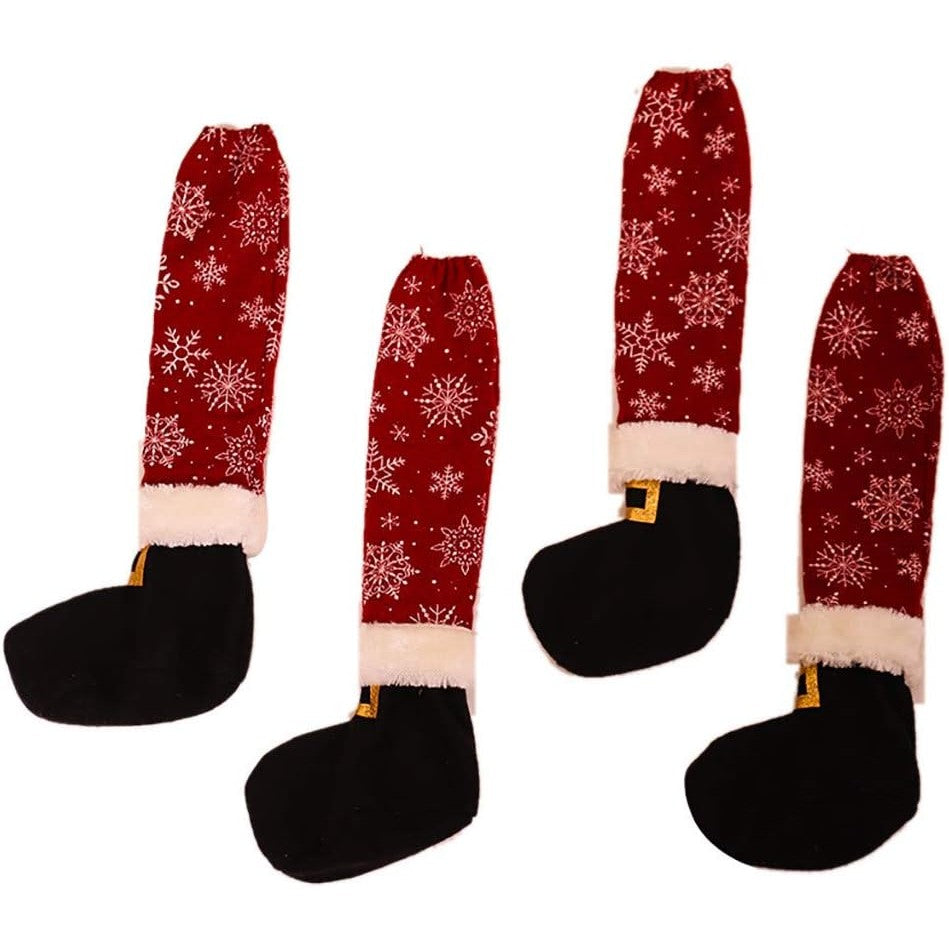Set 4 decoratiuni tip soseta pentru scaune tematica Craciun, material textil/poliester, 15 x 43 cm, rosu
