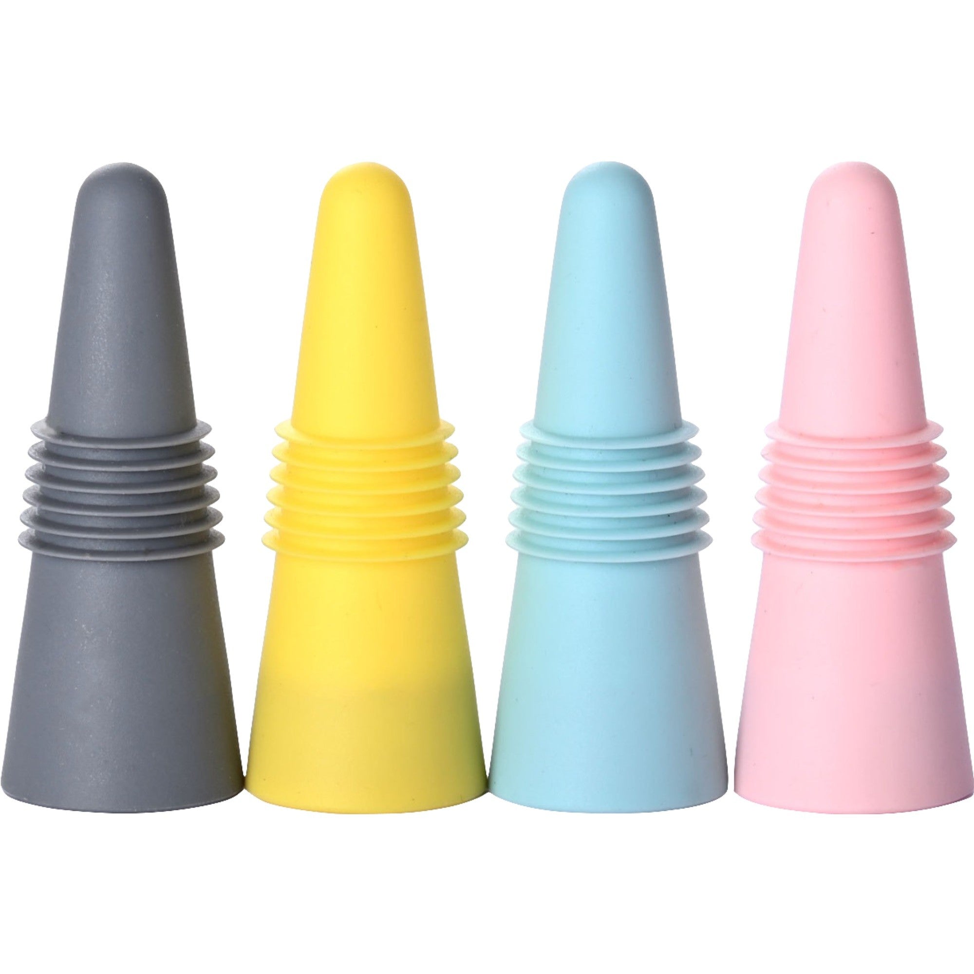Set 4 dopuri reutilizabile din silicon pentru sticle de vin, bautura, multicolor