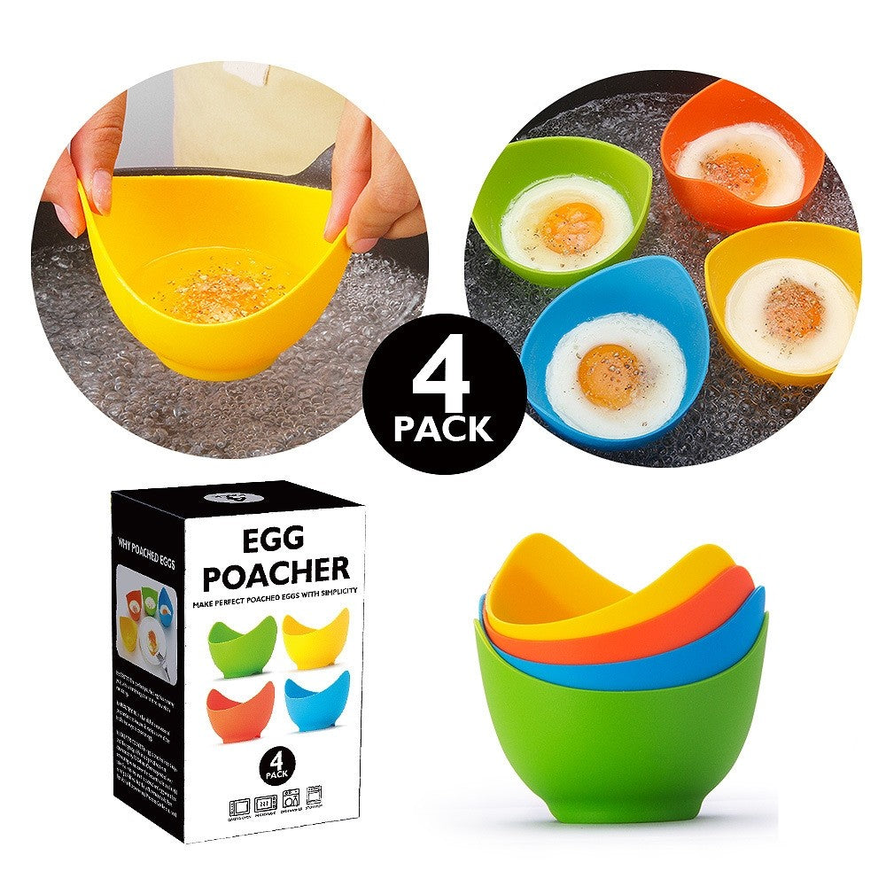 Set 4 forme pentru oua posate din silicon rezistent la temperatura mare, usor de utilizat, multicolor