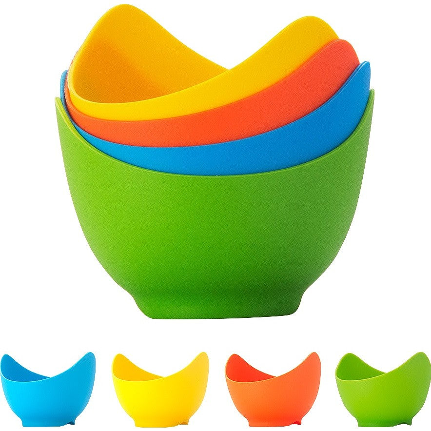 Set 4 forme pentru oua posate din silicon rezistent la temperatura mare, usor de utilizat, multicolor